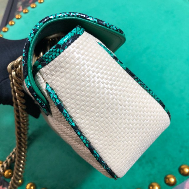 Gucci經典款女包 446744 古馳GG Marmont系列鏈條包 Gucci綠蛇牛皮單肩斜挎女包  gqy3234